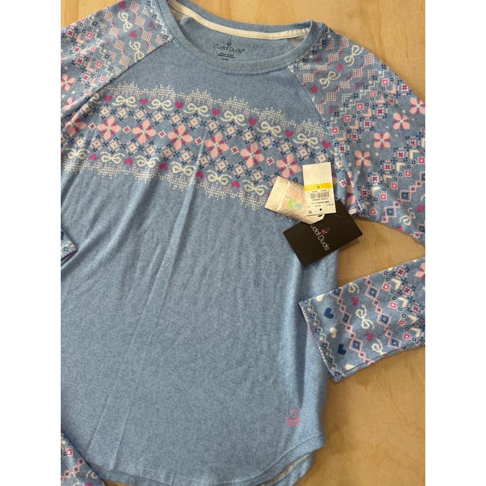 Cuddl Duds Fair Isle Pajama Set Blue Jogger Cozy Lounge Medium Cottagecore PJs - Picture 5 of 8